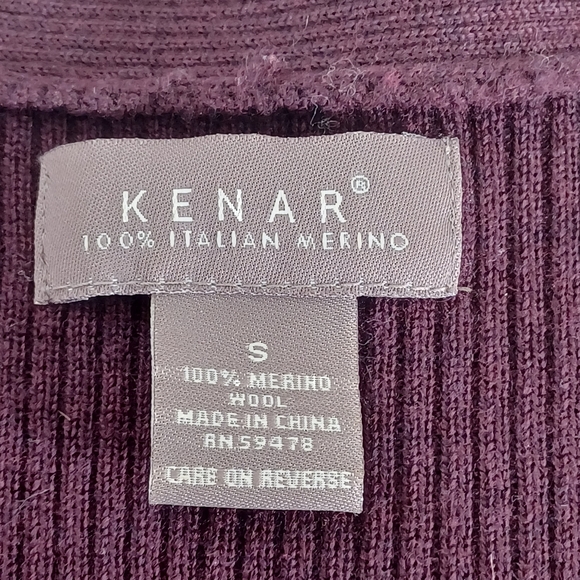Kenar 100% Italian Merino Wool Plum Wine Cardigan Tie Front Sweater - Picture 6 of 10